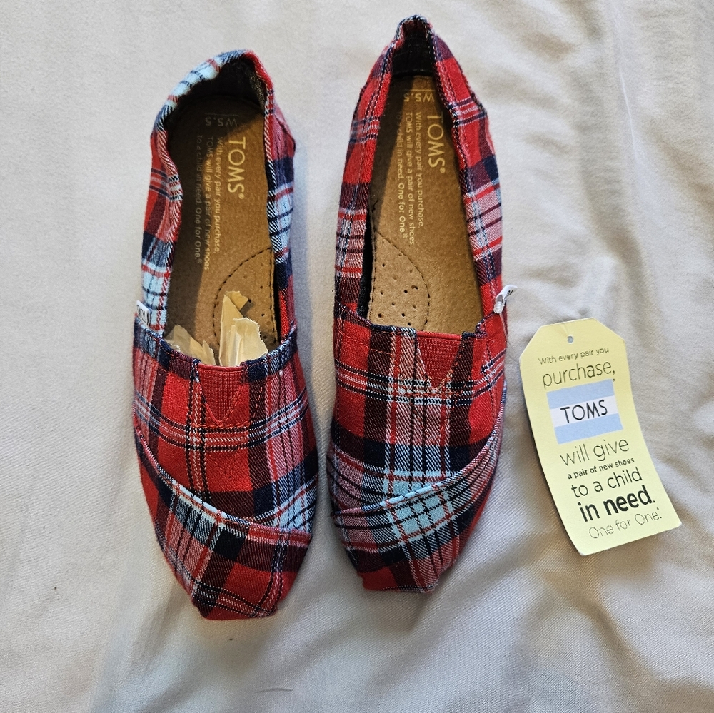 Womens Toms Red Woven Plaid